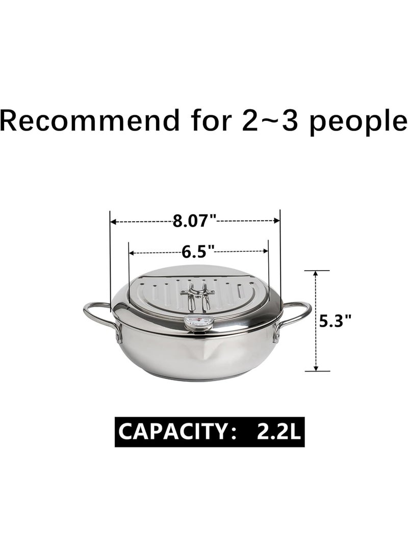 Happy Home Deep Fryer Pot 2.2L – Stainless Steel Deep Frying Pan for Tempura, Japanese Style, with Lid, Removable Oil Filter Rack, and Thermometer, Perfect for Frying Chicken, Fries, Shrimp, Fish, Calamari Rings, Pumpkin Pie, and Other Fried Foods, Durable, Easy to Clean, Rust-Resistant, Ideal for Daily Use, Family Picnics, Camping, and Special Occasion Gifts - Image 2